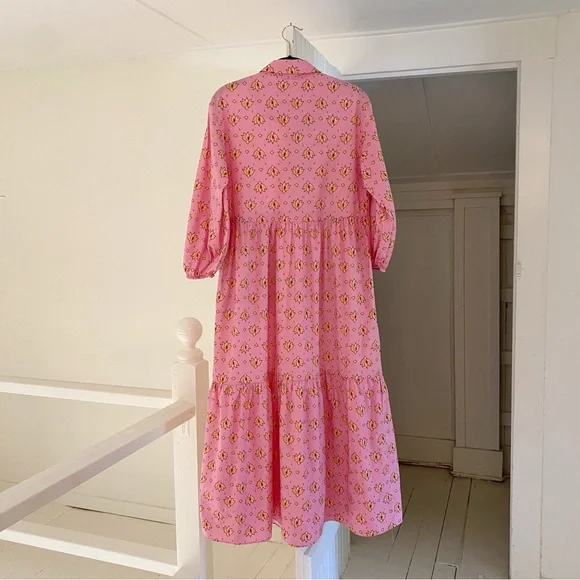 Maeve By Anthropologie Bettina Midi Shirt Dress in Pink Combo - Picture 7 of 10